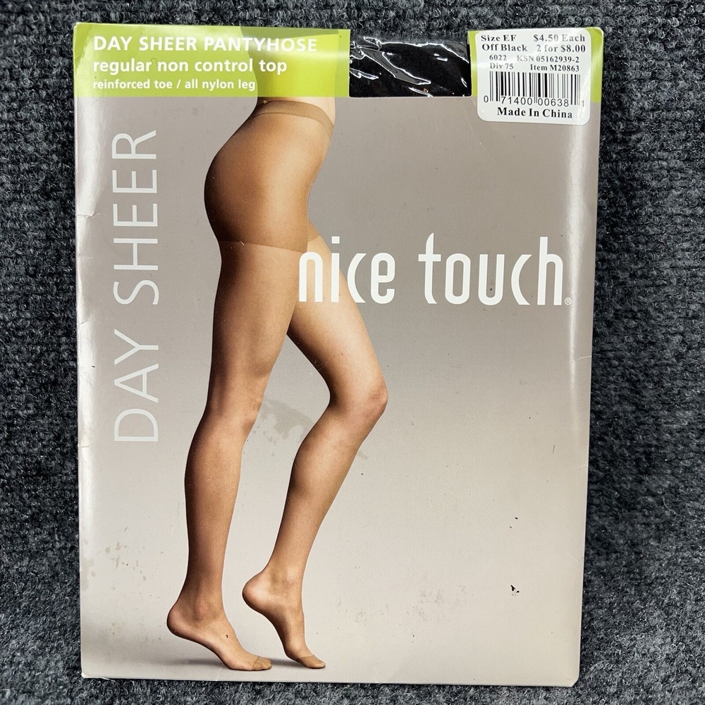 New VTG Nice Touch Day Sheer Pantyhose Size EF Non Control Top Sears Off Black